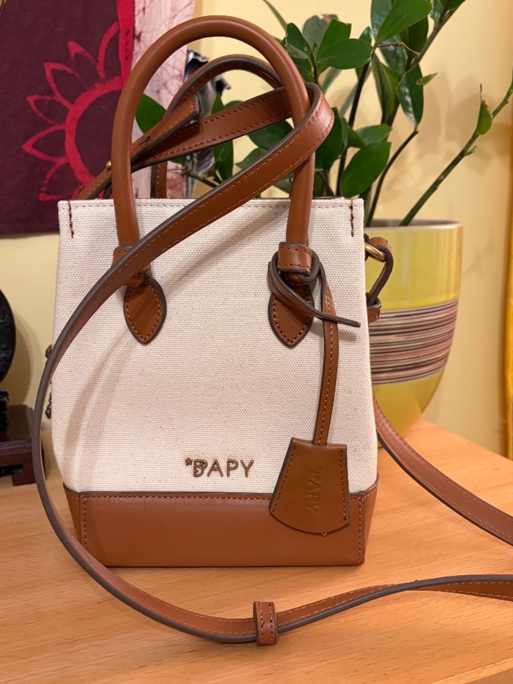 BAPY A Bathing Ape Baby Milo Small Canvas Leather Trim Tote Bag Crossbody Strap